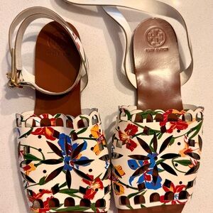 Tory Burch May Perforated Floral Leather Sandals Size 11